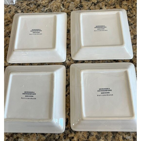 Pottery Barn Square Appetizer Plates Red Print Set Of 4 - Picture 7 of 7